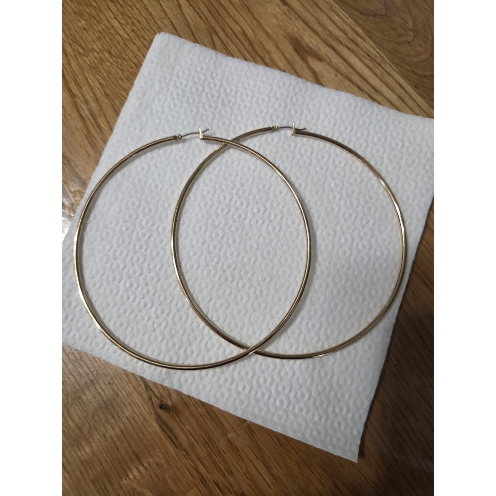 HOOP EARRINGS 4 INCH SIMPLE THIN HOOP EARRINGS GOLD Tone Fashion Jewelry
